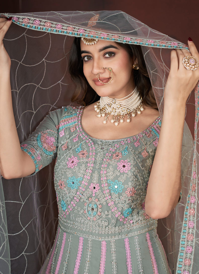 Pista Net Thread Embroidered Designer Gown