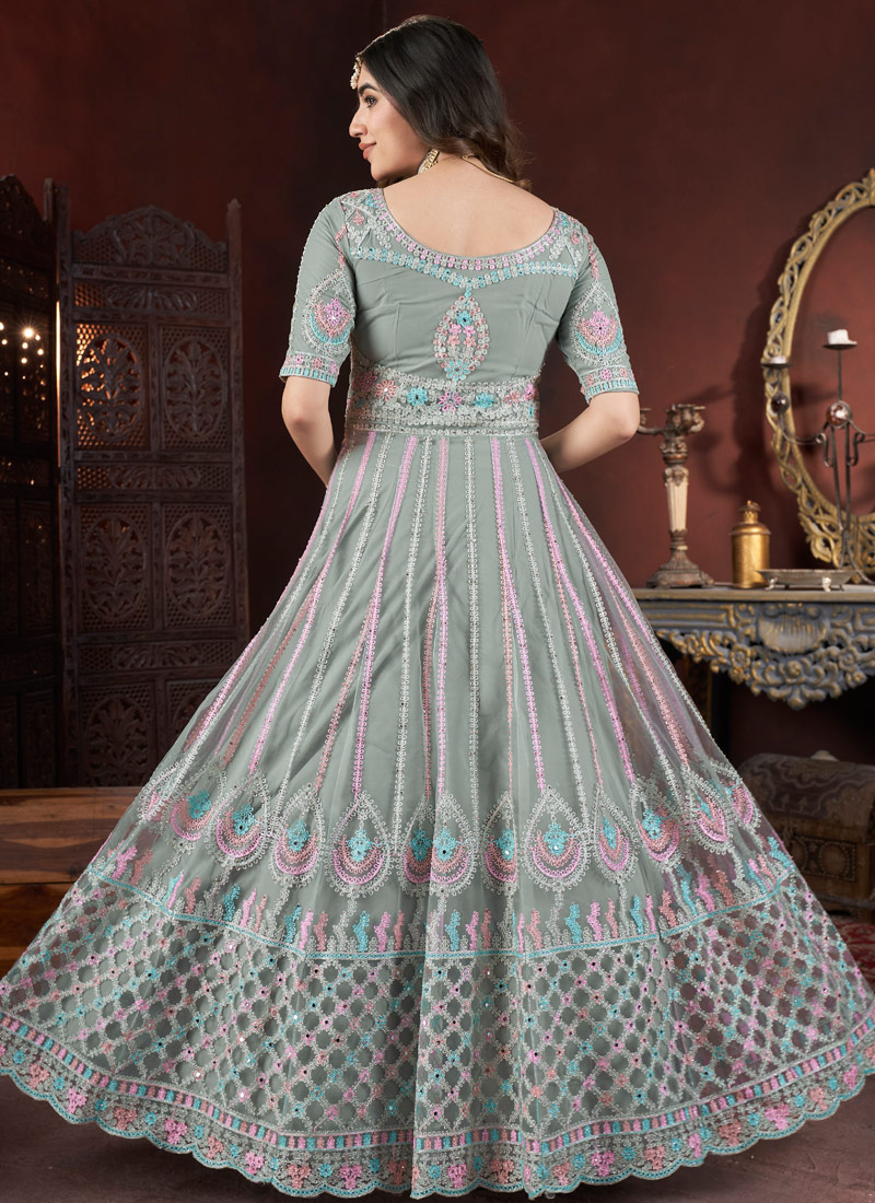 Pista Net Thread Embroidered Designer Gown