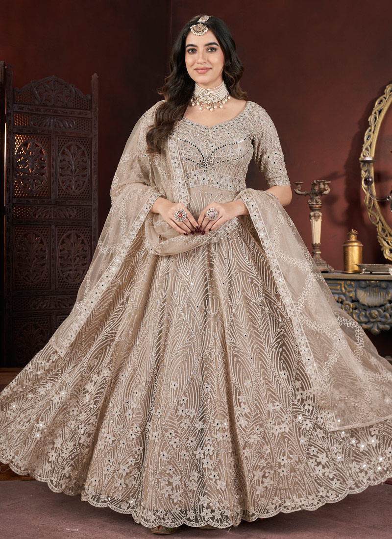 Chiku Net Mirror Work Designer Gown