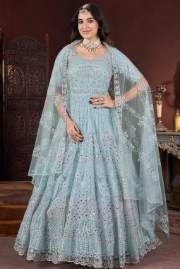 Sky Net Thread Embroidered Designer Gown