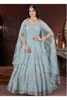 Sky Net Thread Embroidered Designer Gown
