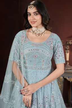 Sky Net Thread Embroidered Designer Gown