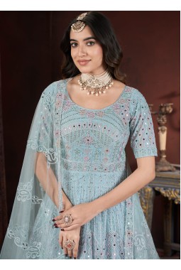 Sky Net Thread Embroidered Designer Gown