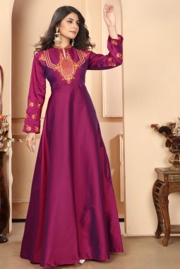 Maroon Triva Silk Embroidered Wedding Gown