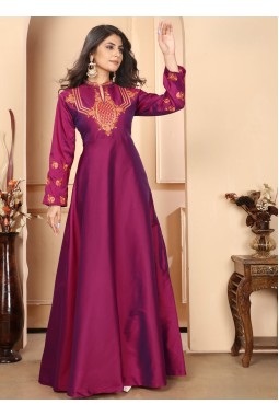 Maroon Triva Silk Embroidered Wedding Gown