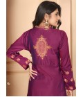 Maroon Triva Silk Embroidered Wedding Gown