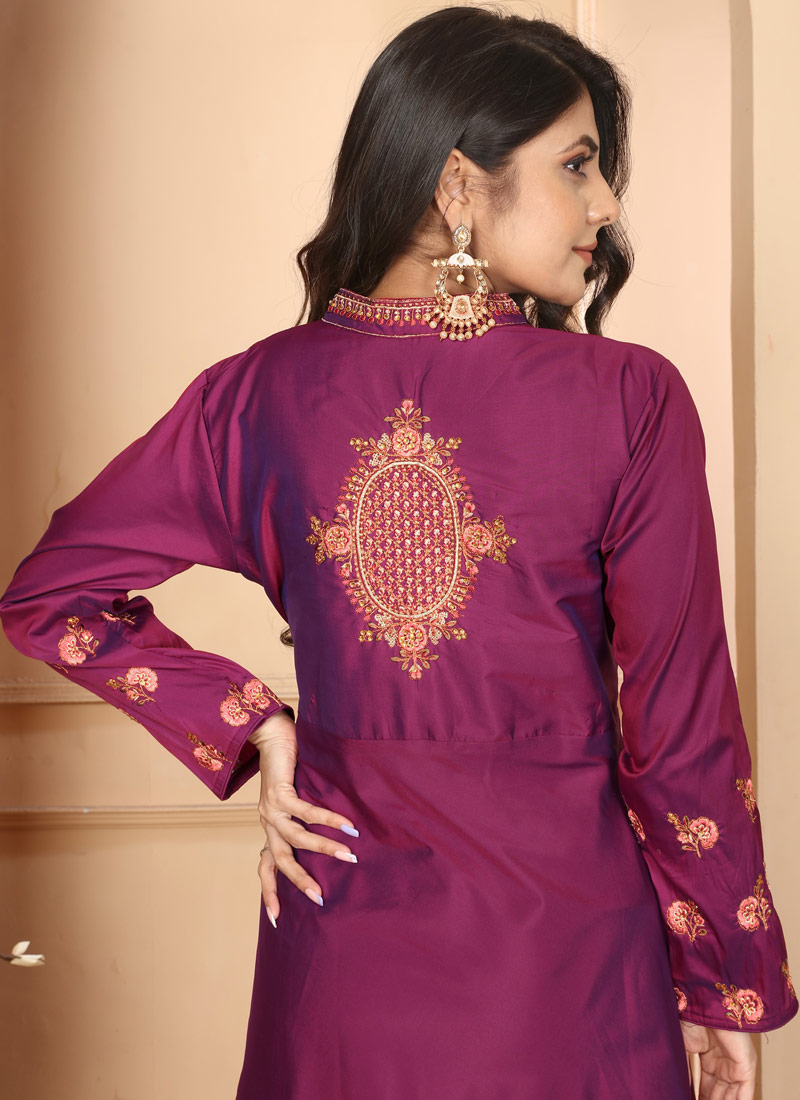 Maroon Triva Silk Embroidered Wedding Gown