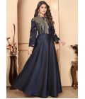 Navy Blue Triva Silk Embroidered Wedding Gown