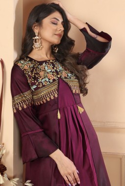 Wine Triva Silk Embroidered Wedding Gown