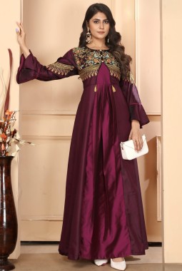 Wine Triva Silk Embroidered Wedding Gown