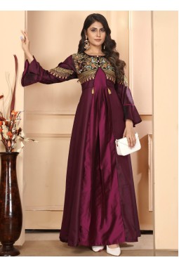 Wine Triva Silk Embroidered Wedding Gown