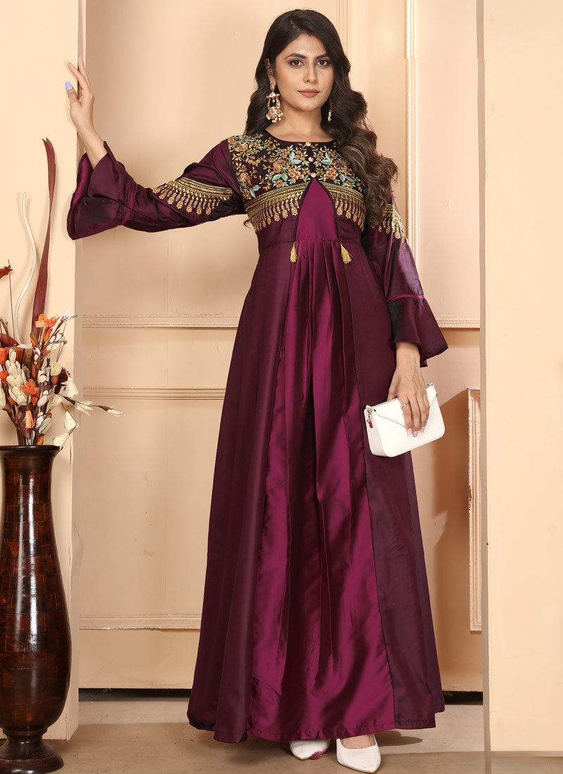 Wine Triva Silk Embroidered Wedding Gown