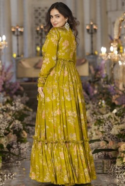 Smith Green Chinon Digital Print 3 Piece Koti Style Indo-Western Suit