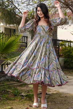 Multi Color Rayon Digital Print Western Wear Dress