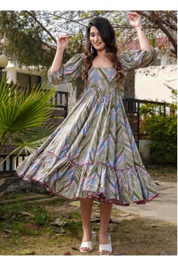 Multi Color Rayon Digital Print Western Wear Dress