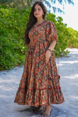 Multicolor Rayon Digital Print Western Wear Dress