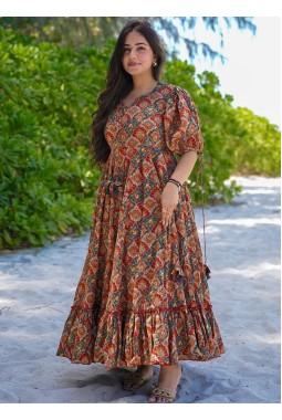 Multicolor Rayon Digital Print Western Wear Dress