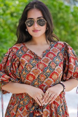 Multicolor Rayon Digital Print Western Wear Dress