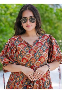 Multicolor Rayon Digital Print Western Wear Dress