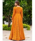 Bright Orange Faux Georgette Digital Print 3 Piece Koti Style Indo Western Suit