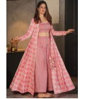 Barbie Pink Heavy Rayon Digital Print 3 Piece Koti Style Indo Western Suit