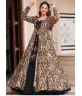 Black Faux Georgette Digital Print 3 piece Koti Style Indo Western Suit