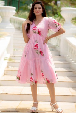 Pink Kota Checks Digital Print Western Wear Dress