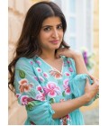 Blue Kota Checks Digital Print Western Wear Dress