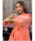 Peach Kota Checks Digital Print Western Wear Dress