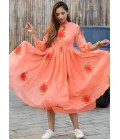 Peach Kota Checks Digital Print Western Wear Dress