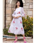 White Kota Checks Digital Print Western Wear Dress