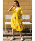 Yellow Kota Checks Digital Print Western Wear Dress