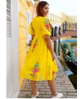 Yellow Kota Checks Digital Print Western Wear Dress