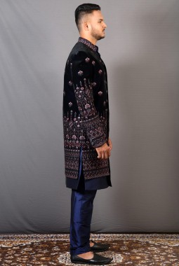 Blue Velvet Embroidered Wedding Indo-Western