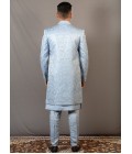 Sky Blue Soft Silk Embroidered Wedding Indo-Western