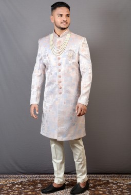 Multi Color Jacquard Wedding Indo-Western For Men