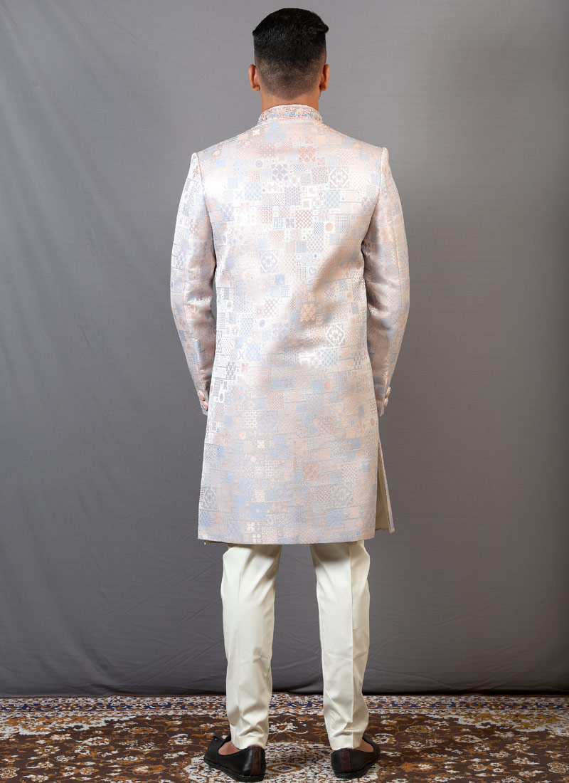 Multi Color Jacquard Wedding Indo-Western For Men