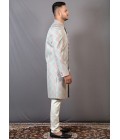 Peach And Teal Jacquard Wedding Indo-Western For Men