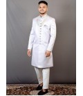 Steal Grey Jacquard Wedding Indo-Western For Men