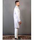 Steal Grey Jacquard Wedding Indo-Western For Men