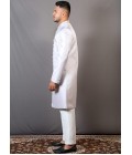 Steal Grey Jacquard Wedding Indo-Western For Men