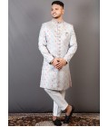 Onion Sky Blue Jacquard Wedding Indo-Western For Men