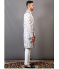 Onion Sky Blue Jacquard Wedding Indo-Western For Men