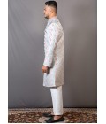 Onion Sky Blue Jacquard Wedding Indo-Western For Men