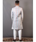 Onion Sky Blue Jacquard Wedding Indo-Western For Men