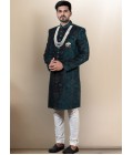 Green Velvet Embroidered Mens Wedding Indo Western