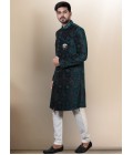 Green Velvet Embroidered Mens Wedding Indo Western