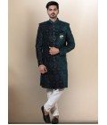 Green Velvet Embroidered Mens Wedding Indo Western