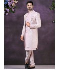 Pink Soft Silk Embroidered Mens Wedding Indo Western