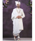 Regal Elegance Cream Velvet Embroidered Sherwani For Men